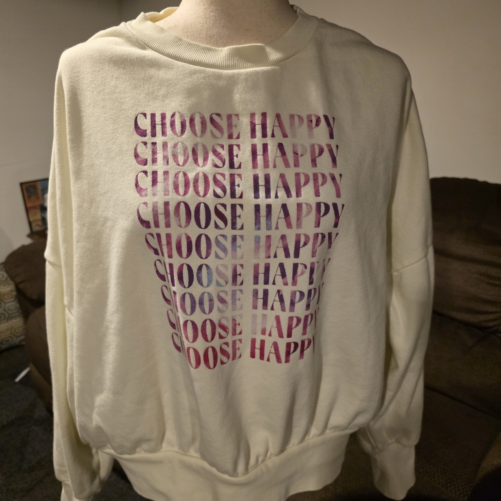 Old Navy Yellow Sweatshirt with CHOOSE HAPPY Pink Print - Picture 5 of 5